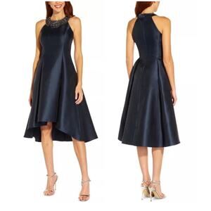 Adrianna Papell Women Fit and Flare Dress  Sz.2 Blue Mikado Party Cocktail Gown